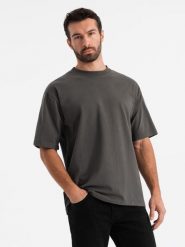 Męski t-shirt bawełniany LOOSE FIT z okrągłym dekoltem – szarozielony V3 OM-TSBC-0234 - XXL. Zielone t-shirty męskie Ombre Clothing, l, bez wzorów, z bawełny, bez kołnierzyka. Za 77.99 zł.