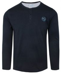 Koszulka z Długim Rękawem (Longsleeve) - Pako Jeans - Guziki Przy Dekolcie - Granat. Niebieskie koszulki męskie z długim rękawem Pako Jeans, l, z bawełny. Za 120.00 zł.