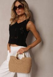 Czarny Top z Bawełną o Ażurowym Wzorze Nestavera. Czarne topy damskie Renee, m, z aplikacjami, z bawełny, bez kołnierzyka. Za 54.99 zł.