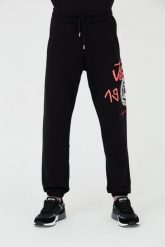 JUST CAVALLI Czarne spodnie z nadrukiem R 1998 Dripp. Czarne spodnie dresowe męskie Just Cavalli, bez wzorów, z dresówki. W wyprzedaży za 619.99 zł.