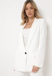 Biała Marynarka Zapinana na Guzik z Kieszeniami Polxeni. Białe marynarki i żakiety damskie Born2be, l, bez wzorów. Za 159.99 zł.