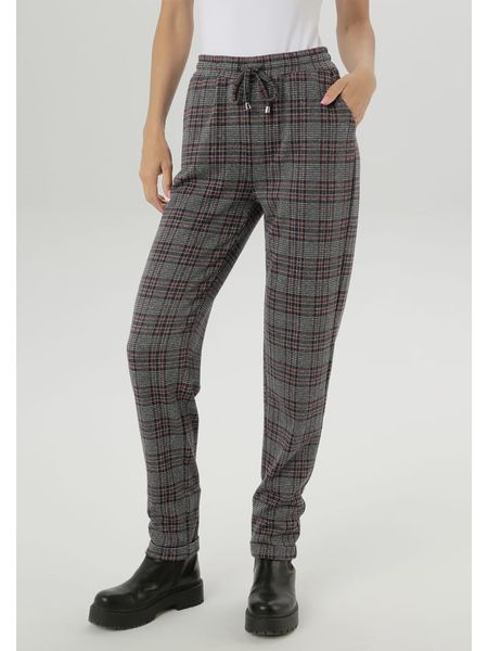 Aniston Spodnie w kolorze czarno-czerwonym rozmiar: 38. Czarne spodnie materiałowe damskie Aniston, bez wzorów, z materiału, z podwyższonym stanem. Za 78.47 zł.