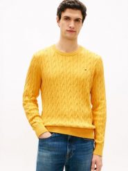 Tommy Hilfiger sweter Mężczyźni drobna dzianina żółty, S. Żółte swetry męskie Tommy Hilfiger, m, bez wzorów, z bawełny, bez kołnierzyka. Za 379.95 zł.