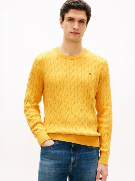 Tommy Hilfiger sweter Mężczyźni drobna dzianina żółty, S. Żółte swetry męskie Tommy Hilfiger, m, bez wzorów, z bawełny, bez kołnierzyka. Za 379.95 zł.