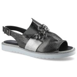 Srebrne Sandały Damskie Lanqier Stylowe Buty. Czarne sandały damskie Lanqier, z aplikacjami, bez obcasa. Za 185.00 zł.