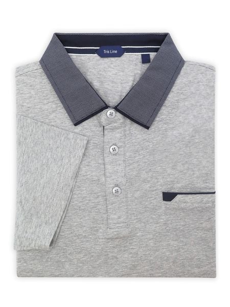 Szara elastyczna męska koszulka polo Tris Line - KP29. Szare koszulki polo męskie m, bez wzorów, z bawełny, bez ramiączek. W wyprzedaży za 148.50 zł.