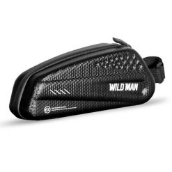 Torba na ramę rowerową wodoodporna WILD MAN. Czarne torebki klasyczne damskie WILDMAN, bez wzorów, z materiału, małe, z tłoczeniem, bez dodatków. Za 123.36 zł.