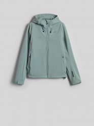 4F Kurtka softshell wiatroodporna damska - turkusowy L. Niebieskie kurtki softshell damskie 4f, l, bez wzorów, z softshellu, bez kaptura. Za 299.99 zł.
