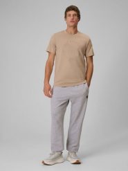 4F T-shirt regular z nadrukiem męski - beżowy XL. Brązowe t-shirty męskie 4f, m, bez wzorów, z bawełny, bez kołnierzyka. Za 69.99 zł.