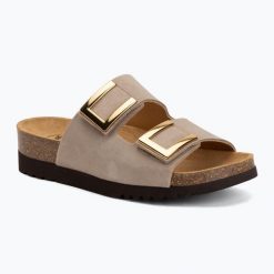 Klapki damskie Scholl Montery 2 Straps Ad Med. Brązowe klapki damskie Scholl, bez wzorów, z materiału, bez obcasa. Za 349.99 zł.