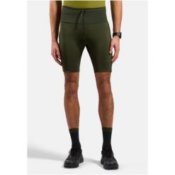 Spodenki męskie ODLO Tights short X-ALP TRAIL CARGO. Zielone szorty męskie Odlo, z elastanu, bez kołnierzyka. Za 322.03 zł.