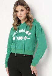 Zielona Bluza z Napisem i Kapturem Sallis. Zielone bluzy z kapturem damskie Born2be, l, z jeansu. Za 64.99 zł.