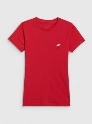 4F T-shirt slim gładki damski - czerwony XXL. Czerwone t-shirty damskie 4f, xxl, bez wzorów, z bawełny, bez kołnierzyka. Za 39.99 zł.