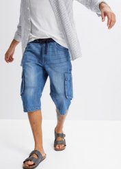 Długie bermudy dżinsowe Relaxed Fit. Niebieskie szorty męskie bonprix, bez wzorów, z jeansu. Za 139.99 zł.