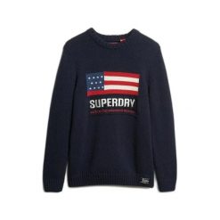 Sweter z dzianiny Superdry Vintage Athletic. Niebieskie swetry męskie Superdry., na zimę, m, bez wzorów, z dzianiny, bez kołnierzyka. Za 411.25 zł.