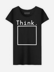 WOOOP Koszulka "Think" w kolorze czarnym rozmiar: S. Czarne bluzki damskie Wooop, s, bez wzorów, z bawełny, bez kołnierzyka, bez ramiączek. Za 70.24 zł.