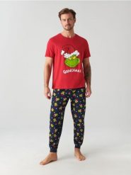 Piżama Grinch - czerwony. Czerwone piżamy męskie Sinsay, l, bez wzorów, z bawełny, bez ramiączek. Za 59.99 zł.
