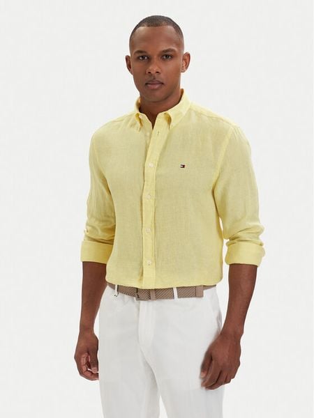 Tommy Hilfiger Koszula MW0MW41530 Żółty jasny Regular Fit. Żółte koszule męskie Tommy Hilfiger, m, bez wzorów, ze lnu, bez kołnierzyka, bez ramiączek. Za 489.99 zł.