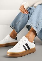 Białe Sneakersy Tenisówki Ozdobione Paskami i Perforacją Jenadira. Białe trampki i tenisówki damskie Renee, bez wzorów, z jeansu. Za 74.99 zł.