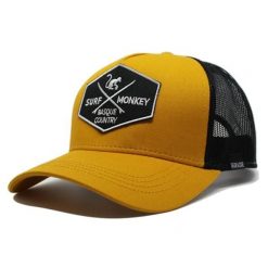 Czapka Trucker - 5 Paneli / Z recyklingu / Jeden rozmiar (Musztardowy/Czarny). Żółte czapki męskie SURF MONKEY, z aplikacjami. Za 159.95 zł.