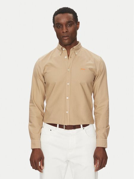 BOSS Koszula H-Roan-Bd-E-C1-243 50521996 Beżowy Slim Fit. Brązowe koszule męskie Boss, m, bez wzorów, z bawełny, bez kołnierzyka, bez ramiączek. Za 279.99 zł.