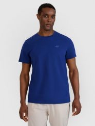 4F T-shirt regular gładki męski - granatowy M. Niebieskie t-shirty męskie 4f, m, bez wzorów, z bawełny, bez kołnierzyka. Za 49.99 zł.