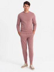 Dresowy komplet męski bawełniany BASIC bluza nierozpinana + joggery – ciemnoróżowy V4 Z84 - XXL. Czerwone bluzy bez kaptura męskie Ombre Clothing, l, z bawełny. Za 161.99 zł.