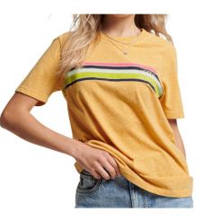 Koszulka turystyczna damska Superdry Vinage Great Outdoors t-shirt. Żółte bluzki sportowe damskie Superdry., z bawełny, bez kołnierzyka, bez ramiączek. W wyprzedaży za 91.00 zł.
