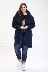Ciepły płaszcz bluza Zita w granatowym kolorze duże rozmiary XXL OVERSIZE. Bluzy bez kaptura damskie Moda Size Plus Iwanek, na wiosnę, m, bez wzorów, z bawełny, klasyczne, plus size. W wyprzedaży za 199.90 zł.