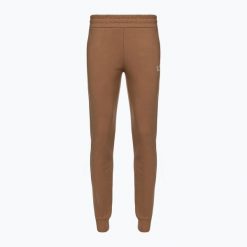 Spodnie damskie EA7 Emporio Armani Train Logo Series Essential. Brązowe spodnie materiałowe damskie EA7 Emporio Armani, bez wzorów, z bawełny, eleganckie. Za 219.99 zł.