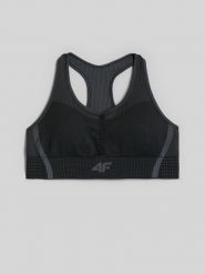 4F Biustonosz treningowy z niskim wsparciem damski - czarny XS/S. Czarne biustonosze sportowe damskie 4f, bez wzorów, ze skóry. Za 119.99 zł.