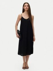 Vero Moda Sukienka letnia Emilo 10340519 Czarny Loose Fit. Czarne sukienki damskie Vero Moda, na lato, s, bez wzorów, ze lnu, bez kołnierzyka, bez ramiączek. Za 199.99 zł.
