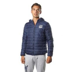 Kurtka puchowa z kaptur na co dzień na siłownię. Niebieskie kurtki męskie LEONE 1947 APPAREL, bez wzorów, z poliesteru, bez kaptura. W wyprzedaży za 188.41 zł.