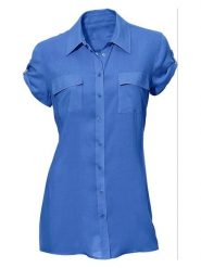 Heine Koszula w kolorze niebieskim rozmiar: 38. Niebieskie koszule damskie Heine, bez wzorów, z bawełny, bez kołnierzyka, bez ramiączek. Za 126.99 zł.