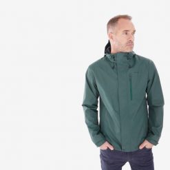 Kurtka turystyczna męska Quechua NH500 wodoodporna. Brązowe kurtki męskie QUECHUA, l, bez wzorów, z materiału, sportowe, bez kaptura. Za 179.99 zł.