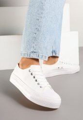 Białe Trampki Klasyczne przed Kostkę na Grubej Podeszwie Senathiela. Białe trampki i tenisówki damskie Born2be, bez wzorów, z jeansu, przed kostkę. Za 49.99 zł.