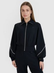 4F Bluza dresowa rozpinana bez kaptura damska 4F x Anna Lewandowska - czarna S. Czarne bluzy bez kaptura damskie 4f, s, z dresówki. Za 159.99 zł.