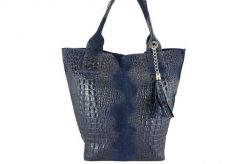 Worek skórzany BARBERINI'S granatowy 375/7-4. Niebieskie shopper bag damskie Barberinis, bez wzorów, ze skóry, zamszowe, bez dodatków. Za 219.99 zł.