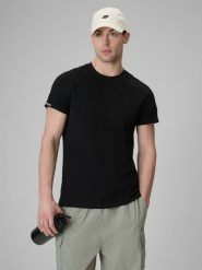4F T-shirt regular gładki męski - czarny M. Czarne t-shirty męskie 4f, m, bez wzorów, z bawełny, bez kołnierzyka. Za 59.99 zł.