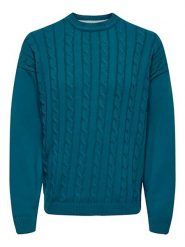 ONLY & SONS Sweter w kolorze niebieskim rozmiar: M. Niebieskie swetry męskie Only & Sons, m, bez wzorów, ze splotem, bez kołnierzyka. Za 83.81 zł.