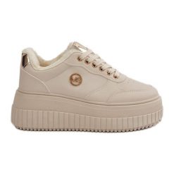 Sneakersy Buty Sportowe Damskie Ocieplane Na Masywnej Podeszwie Beżowe Ardiela beżowy. Brązowe buty sportowe na co dzień damskie bez wzorów, ze skóry. Za 205.59 zł.