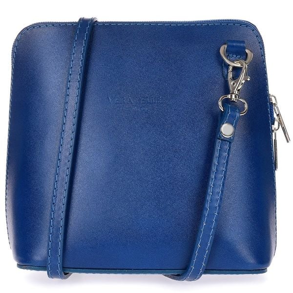 Listonoszka skórzana Vera Pelle niebieska K03. Niebieskie torby na laptopa damskie bez wzorów, z lakierowanej skóry, lakierowane. Za 109.90 zł.