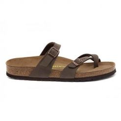 Klapki unisex Birkenstock 071061. Brązowe klapki damskie Birkenstock, bez wzorów, z materiału, bez obcasa. Za 684.00 zł.