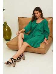 La Compagnie Du Lin Lniana sukienka "Jasmine" w kolorze zielonym rozmiar: S. Zielone sukienki damskie La Compagnie Du Lin, s, bez wzorów, ze lnu, bez kołnierzyka, bez ramiączek, mini. Za 180.49 zł.