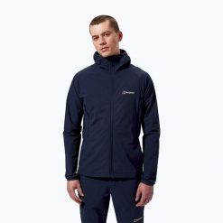 Kurtka softshell męska Berghaus Skelbo. Niebieskie kurtki męskie Berghaus, m, bez wzorów, z softshellu, bez kaptura. Za 429.99 zł.