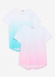 T-shirt z bawełny organicznej (2 szt.). Czerwone koszulki dziewczęce bonprix, bez wzorów, z bawełny, bez ramiączek. Za 84.99 zł.