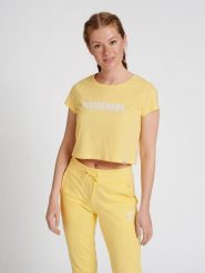Damska koszulka crop top Hummel Legacy. Żółte bluzki sportowe damskie HUMMEL, s, z bawełny, bez kołnierzyka, bez ramiączek. Za 90.00 zł.