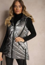 Szara Kamizelka Metaliczna z Pikowaniem i Kapturem Nerianae. Szare kamizelki damskie Renee, l, długie. Za 189.99 zł.