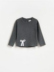 Koszulka z kokardką - ciemnoszary. Szare koszulki dziewczęce Reserved, m, bez wzorów, z bawełny, bez ramiączek. Za 35.99 zł.