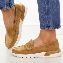 Camelowe skórzane mokasyny damskie Filippo Dp7528/26. Brązowe mokasyny damskie Filippo, z jeansu. Za 219.00 zł.